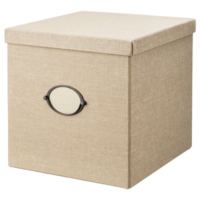 KVARNVIK Boîte de rangement avec couvercle, beige, 32x35x32 cm