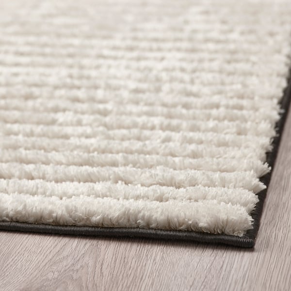 LÄNSVÄG Tapis, poils ras, blanc cassé/noir, 133x195 cm