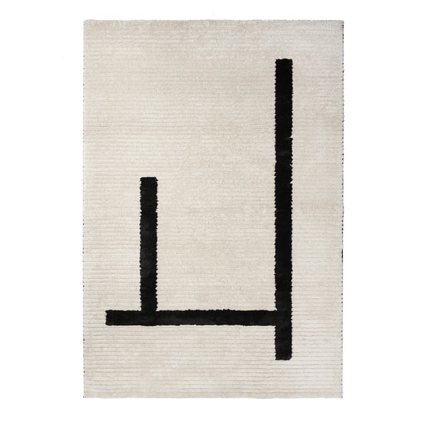 LÄNSVÄG Tapis, poils ras, blanc cassé/noir, 133x195 cm