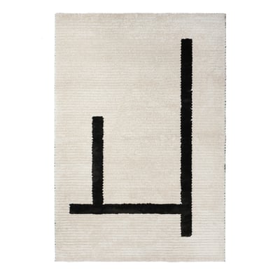 LÄNSVÄG Tapis, poils ras, blanc cassé/noir, 133x195 cm