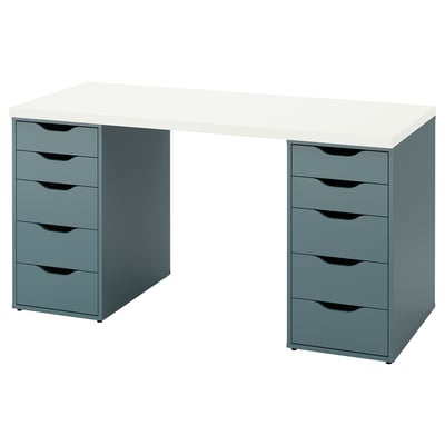 LAGKAPTEN / ALEX Bureau, blanc/gris turquoise, 140x60 cm