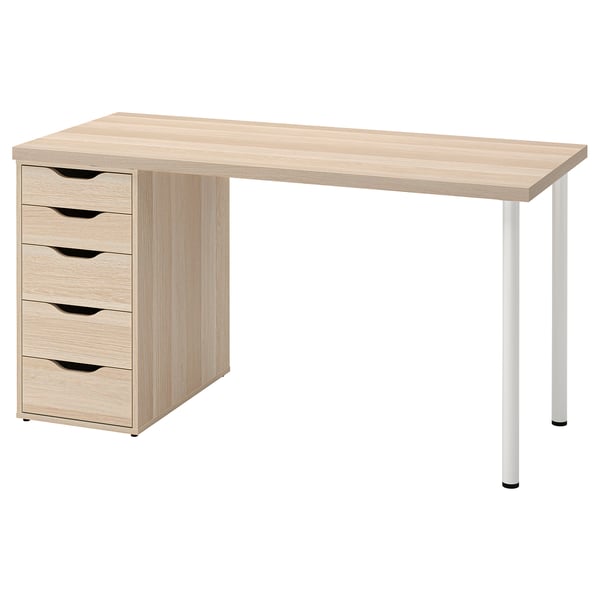 LAGKAPTEN / ALEX Bureau, effet chêne blanchi/blanc, 140x60 cm