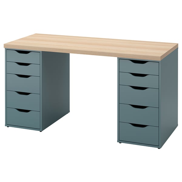 LAGKAPTEN / ALEX Bureau, effet chêne blanchi/gris turquoise, 140x60 cm