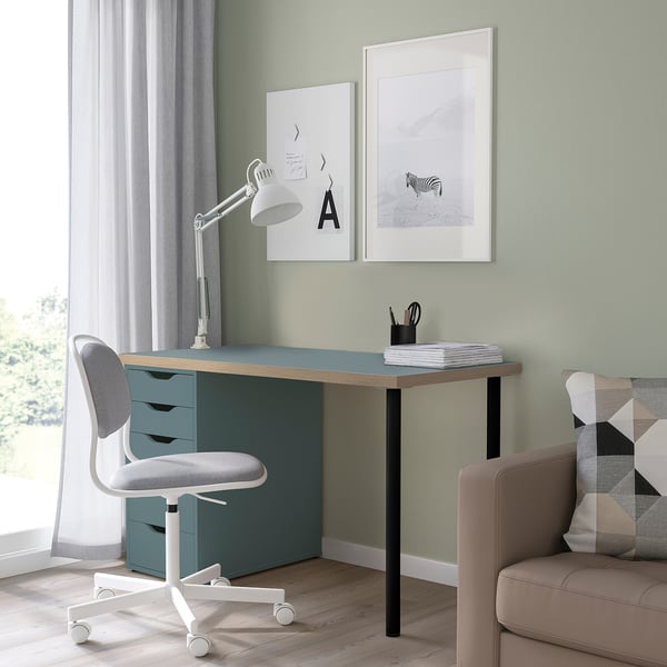 LAGKAPTEN / ALEX Bureau, gris turquoise/noir, 120x60 cm