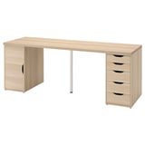 LAGKAPTEN / ALEX Bureau, teinté blanc/motif chêne blanc, 200x60 cm