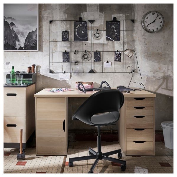 LAGKAPTEN / ALEX Bureau, teinté blanc/motif chêne blanc, 140x60 cm