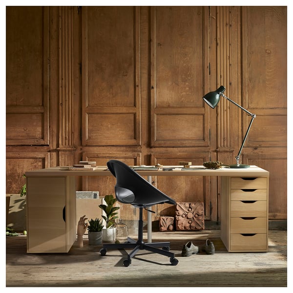LAGKAPTEN / ALEX Bureau, teinté blanc/motif chêne blanc, 200x60 cm