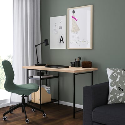 LAGKAPTEN / SPÄND Bureau, effet chêne blanchi/noir, 120x60 cm