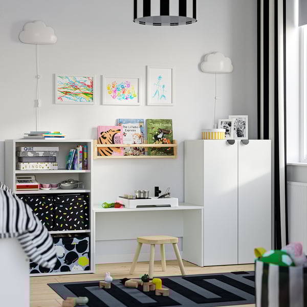 LASTARE Combinaison de rangement, blanc/avec banc, 210x42x100 cm