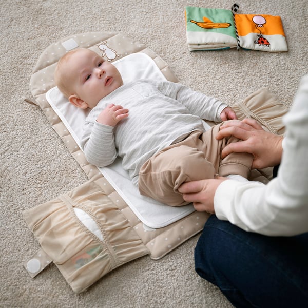 LEN Matelas à langer, beige/motif à pois pliable, 70x35 cm