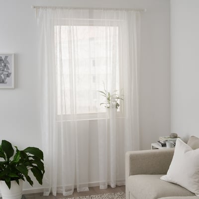 LILLEGERD Voilage, 2 pièces, blanc feuille/avec ourlet pour tringle, 145x300 cm