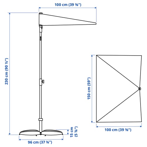 LILLEÖ / IGGÖN Parasol avec pied, gris/gris foncé, 150x100 cm