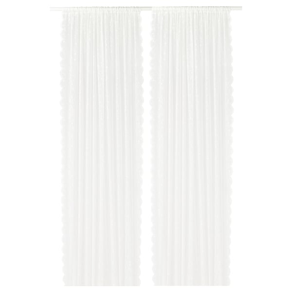 LILLYANA Voilage, 2 pièces, blanc fleur/avec ourlet pour tringle, 145x300 cm