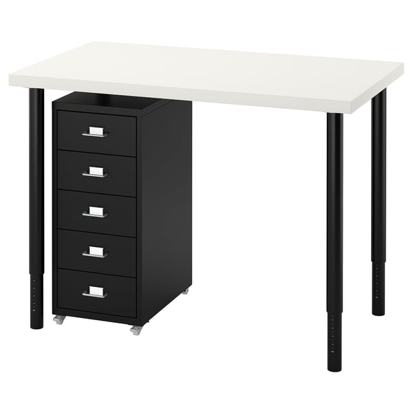 LINNMON/OLOV / HELMER Bureau+combinaison de rangement, blanc/noir