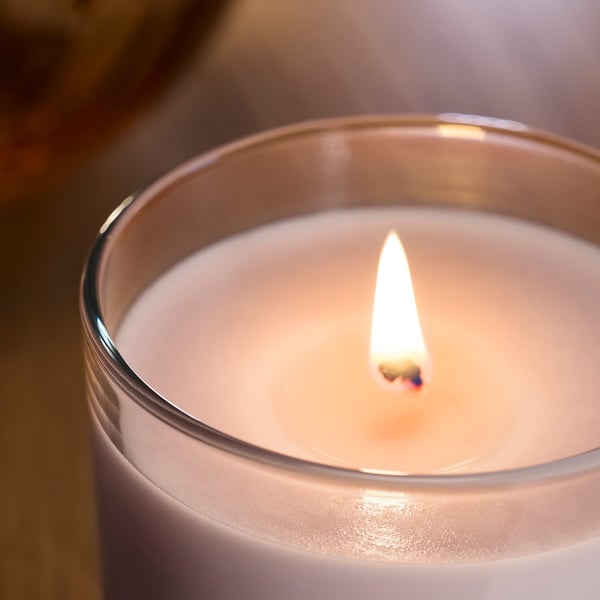 LOTSFÅGEL Bougie parfumée dans verre, fleurs roses rose pâle, 20 hr