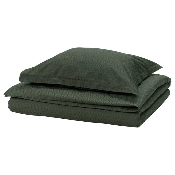 LUKTVICKER Housse de couette et 1 taie, vert foncé, 150x200/50x60 cm