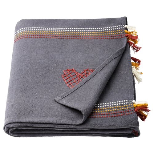 MÄVINN Plaid, gris rouge/broderie pompon, 110x170 cm