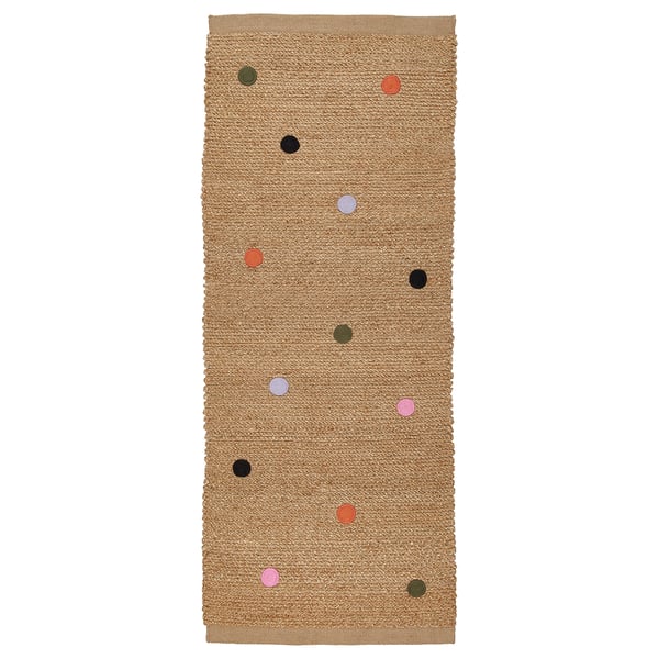MÄVINN Tapis tissé plat, à pois naturel, 70x180 cm