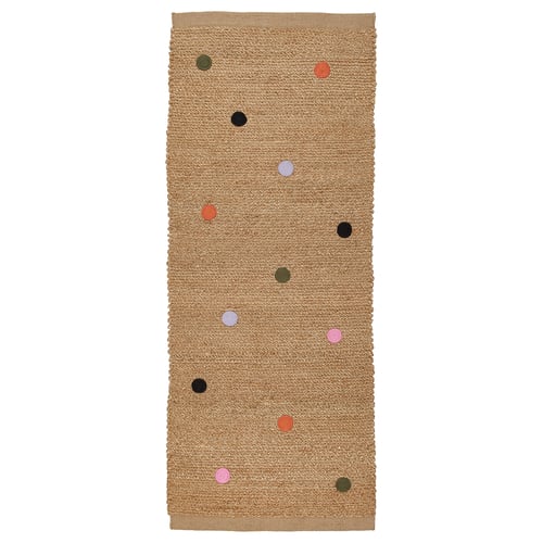 MÄVINN Tapis tissé plat, à pois naturel, 70x180 cm