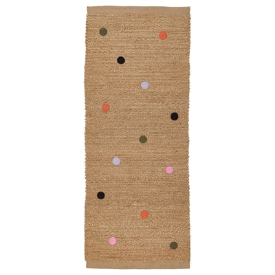 MÄVINN Tapis tissé plat, à pois naturel, 70x180 cm