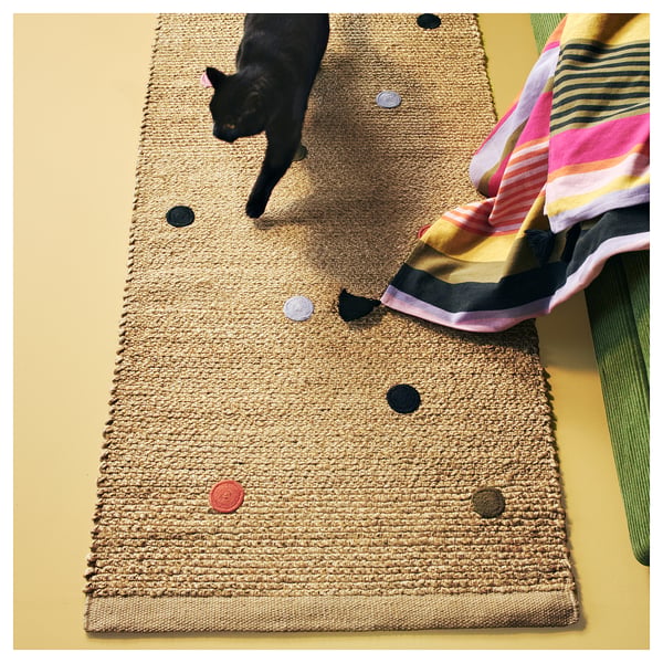MÄVINN Tapis tissé plat, à pois naturel, 70x180 cm