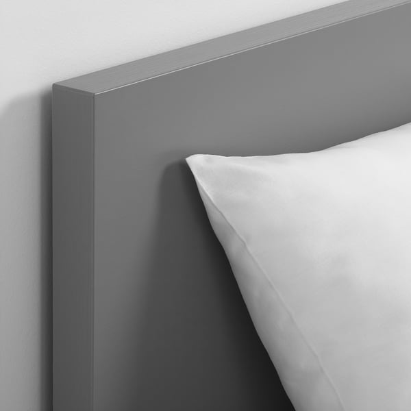 MALM Cadre lit, haut+4rgt, teinté gris/Lindbåden, 140x200 cm