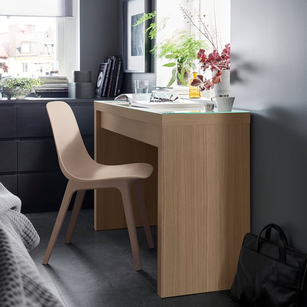 MALM Coiffeuse, plaqué chêne blanchi, 120x41 cm