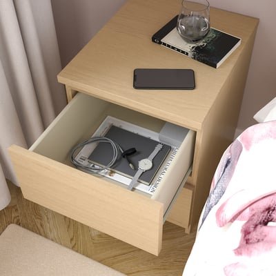 MALM Commode 2 tiroirs, plaqué chêne blanchi, 40x55 cm