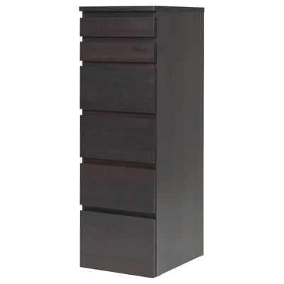 MALM Commode 6 tiroirs, brun noir/miroir, 40x123 cm