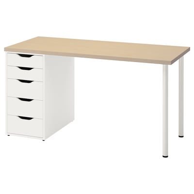 MÅLSKYTT / ALEX Bureau, bouleau/blanc, 140x60 cm