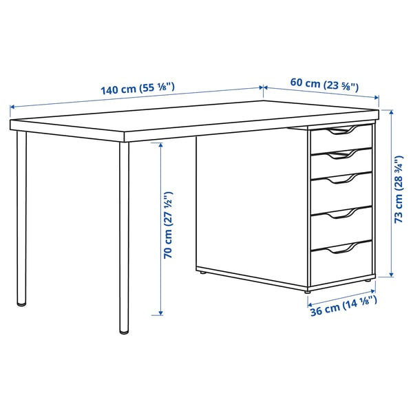 MÅLSKYTT / ALEX Bureau, bouleau/blanc, 140x60 cm