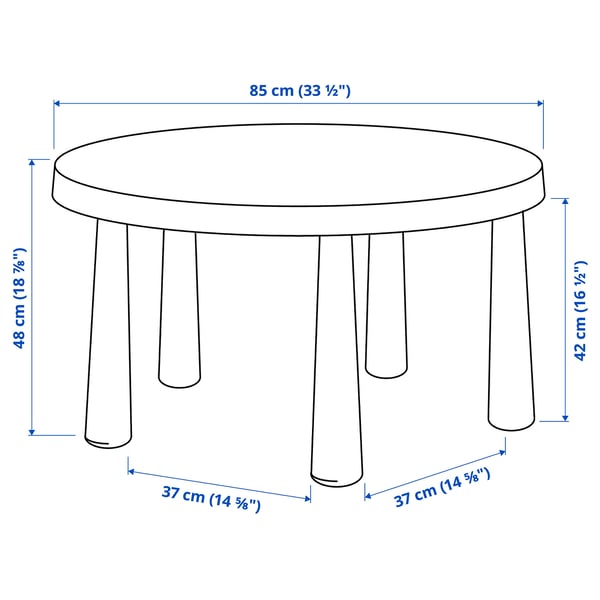 MAMMUT Table enfant, intérieur/extérieur/bleu clair, 85 cm