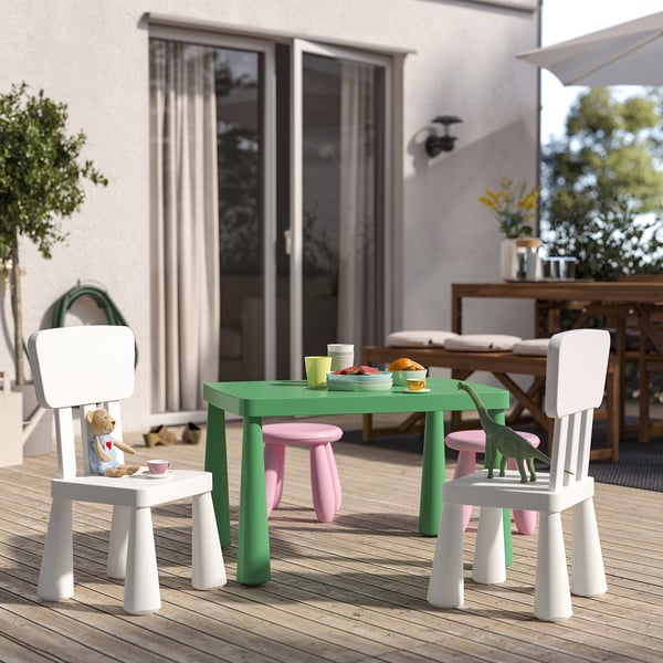 MAMMUT Table enfant, intérieur/extérieur/vert vif, 77x55 cm