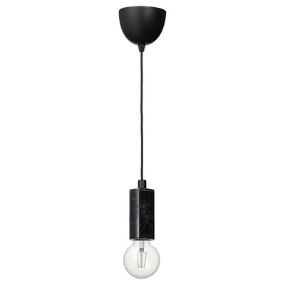 MARKFROST / LUNNOM Suspension avec ampoule, marbre noir/globe transparent
