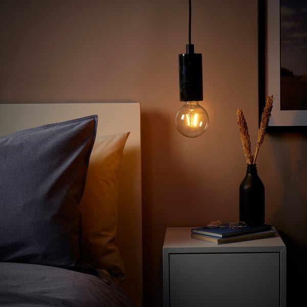 MARKFROST / LUNNOM Suspension avec ampoule, marbre noir/globe transparent