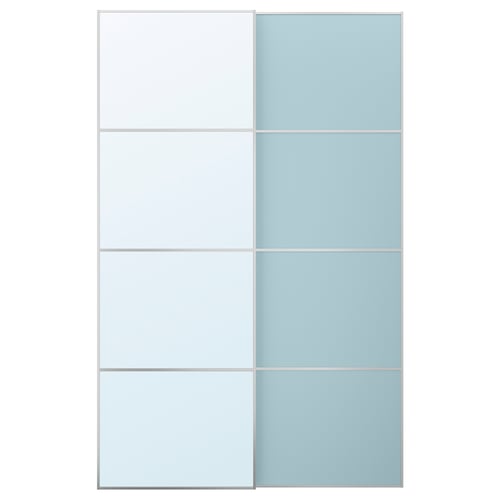 MEHAMN/AULI Jeu 2 ptes coul, aluminium double face/bleu clair miroir, 150x236 cm
