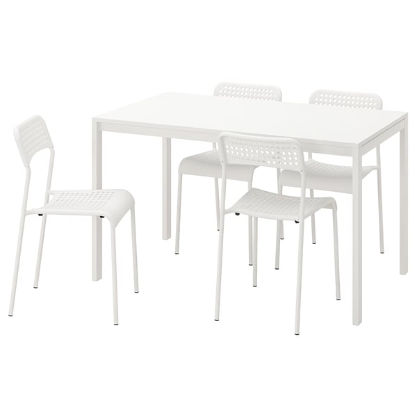 MELLTORP / ADDE Table et 4 chaises, blanc, 125 cm