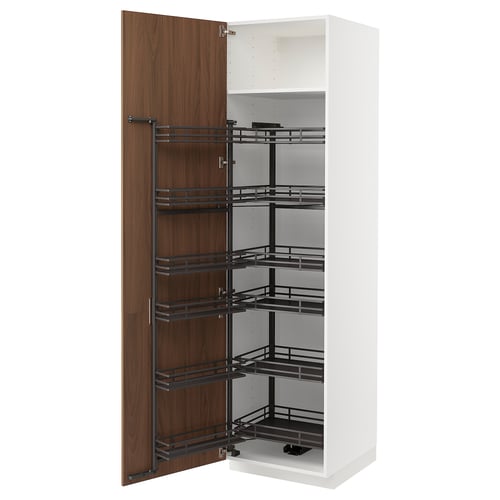 METOD Armoire avec rangement coulissant, blanc/Tistorp effet noyer foncé, 60x60x220 cm