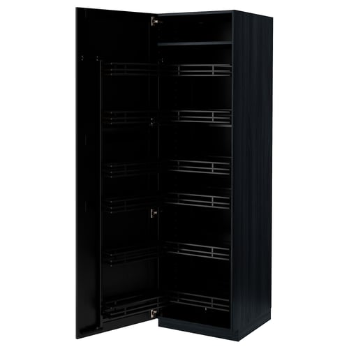 METOD Armoire avec rangement coulissant, noir/Lerhyttan teinté noir, 60x60x200 cm