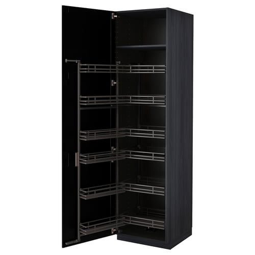 METOD Armoire avec rangement coulissant, noir/Lerhyttan teinté noir, 60x60x220 cm