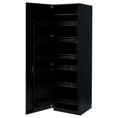 METOD Armoire avec rangement coulissant, noir/Lerhyttan teinté noir, 60x60x200 cm