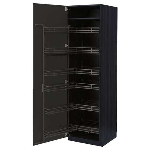 METOD Armoire avec rangement coulissant, noir/Nickebo anthracite mat, 60x60x200 cm