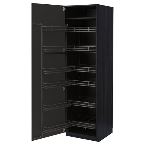 METOD Armoire avec rangement coulissant, noir/Nickebo anthracite mat, 60x60x200 cm