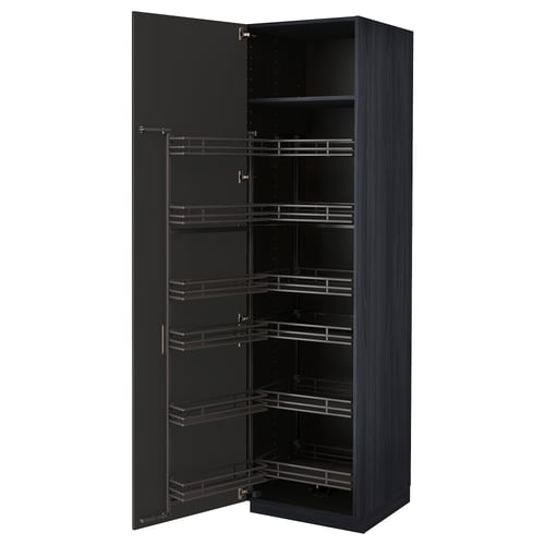 METOD Armoire avec rangement coulissant, noir/Nickebo anthracite mat, 60x60x220 cm