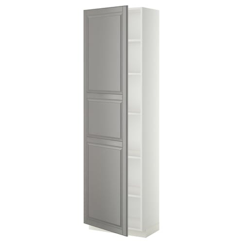 METOD Armoire avec tablettes, blanc/Bodbyn gris, 60x37x200 cm