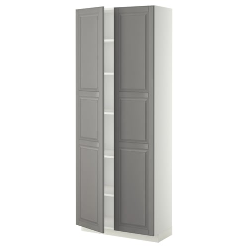 METOD Armoire avec tablettes, blanc/Bodbyn gris, 80x37x200 cm