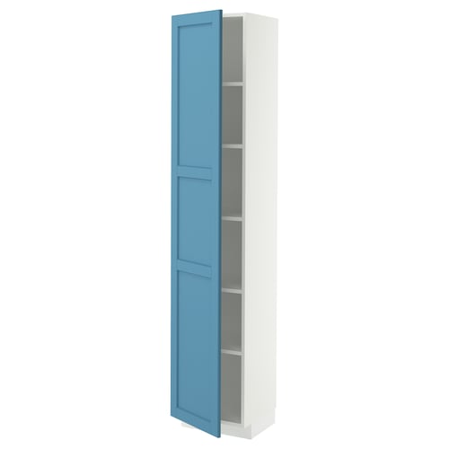 METOD Armoire avec tablettes, blanc/Lerhyttan bleu, 40x37x200 cm