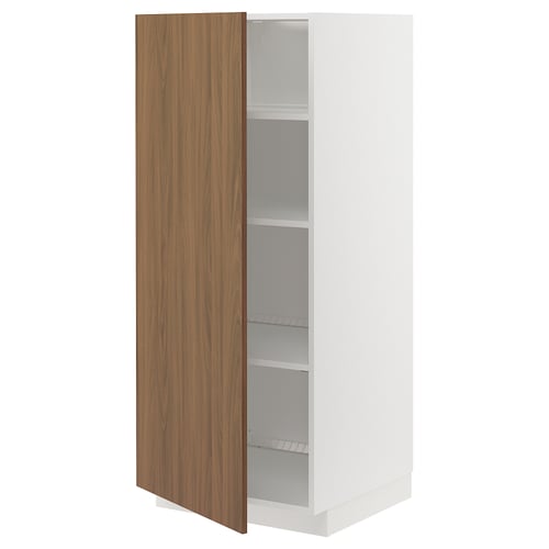 METOD Armoire avec tablettes, blanc/Tistorp effet noyer foncé, 60x60x140 cm