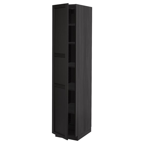 METOD Armoire avec tablettes, noir/Lerhyttan teinté noir, 40x60x200 cm