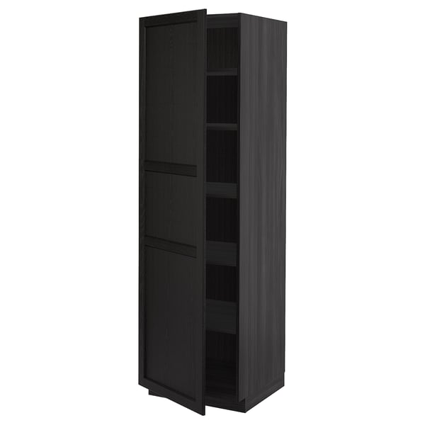 METOD Armoire avec tablettes, noir/Lerhyttan teinté noir, 60x60x200 cm